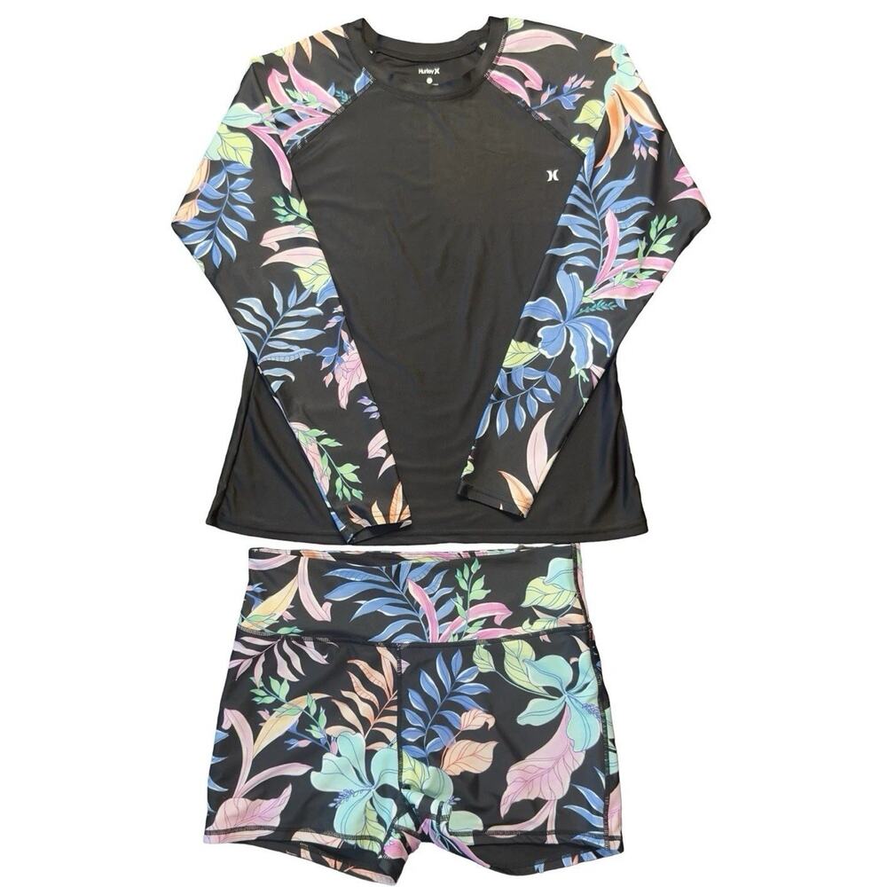 Hurley Women’s Rash Guard Swim Set Floral UPF 50+ Large NWOT